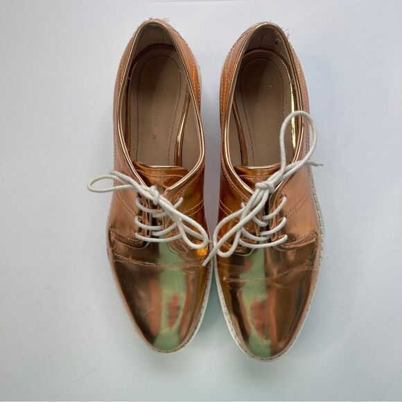 Zara Woman Rose Gold Oxfords, Size 8.5 (39) - Picture 3 of 11
